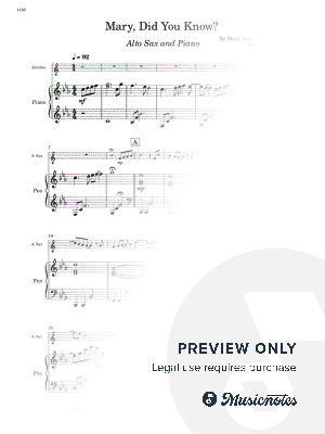 Mary, Did You Know? - Alto Sax and Piano (Full Score and Parts)