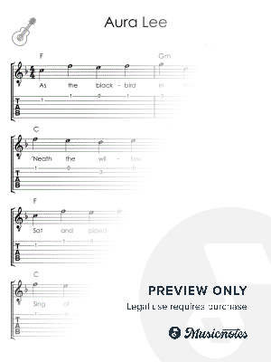Aura Lee I Beginner Guitar Solo I Easy Sheet Music with Letters TAB Chords Lyrics by Alicja Urbanowicz - Sheet Music
