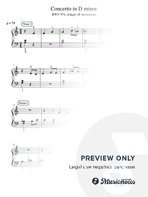 Concerto in D minor, BWV 974, Adagio (II movement) - Essentials by Simply Piano - Sheet Music