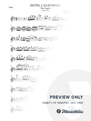 Hotel California - The Eagles - Guitar Solo for OBOE (Original key) by Charlene Elisha Gregory - Sheet Music