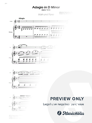 Adagio (BWV 974) - Violin and Piano (Full Score and Parts) by Sheet Music To Play Editions - Sheet Music
