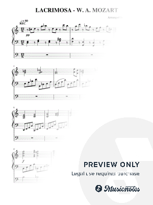 LACRIMOSA (EASY ORGAN) - W. A. MOZART by Juliano Music - Sheet Music