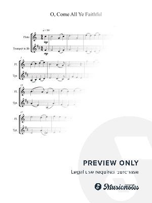 O Come All Ye Faithful - Christmas Carol - Flute & Trumpet Duet by Charlene Elisha Gregory - Sheet Music