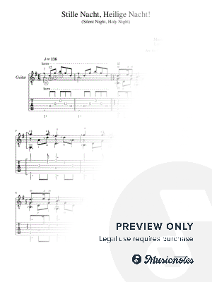Silent Night - Music by Franz Gruber, Lyrics by Joseph Mohr, Arr. for Guitar with Tabs, updated 2023