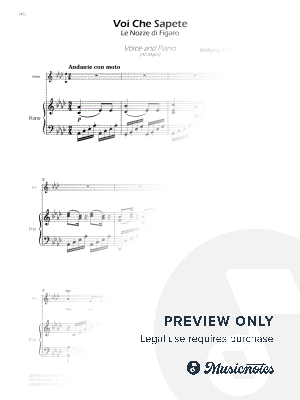 Voi Che Sapete from Le Nozze di Figaro - Voice and Piano - Ab Major (Full Score and Parts)