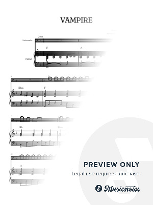 Olivia Rodrigo • Vampire • cello sheet music w/ piano accompaniment [chords] by Benzaiten Editions - Sheet Music