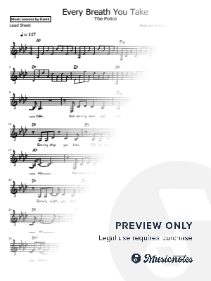 Every Breath You Take (The Police) - Lead Sheet (Lyrics Included) by Music Lessons by Darek - Sheet Music