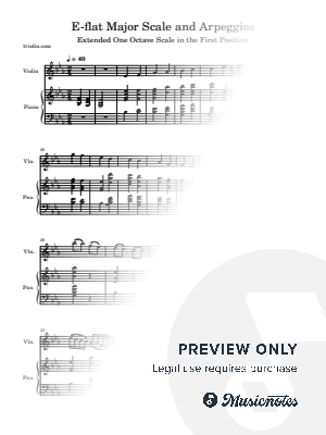 Extended One Octave E-flat Major Scale and Arpeggios in the First Position by tviolin.com - Sheet Music