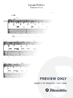 Levan Polkka - Traditional Finnish, Arr. for Guitar solo with Tabs, updated 2025
