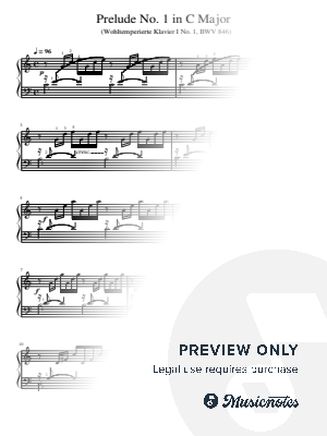 J.S. Bach,Prelude No. 1 in C Major Wohltemperierte Klavier I No.1, BWV 846 for Piano Solo by hotson - Sheet Music