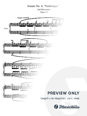 Beethoven,Piano Sonata No. 8, “Pathétique”, 2nd Mov Op.13, for Piano With Fingering Original by hotson - Sheet Music