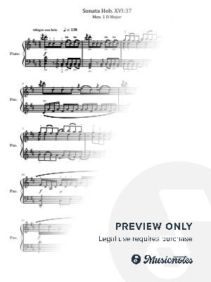 Haydn,Sonata in D major, Hob.XVI:37 Mov. 1,for Piano Solo Original With Fingering