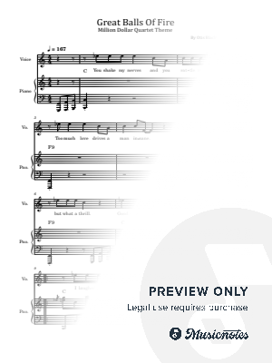 Great Balls Of Fire, Million Dollar Quartet Theme, for Piano &Vocal