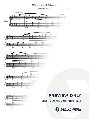 Chopin, Waltz Op.69 No. 2 in B Minor Minor, for Piano Solo With Fingering