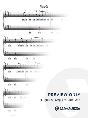 "Aloha Oe"" - Simple Piano Sheet Music with note names & key positions (can practice with app - iOS/Android/laptop)