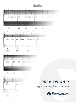 "Silent Night" - Simple Piano Sheet Music with note names & key positions (can practice with app - iOS/Android/laptop)