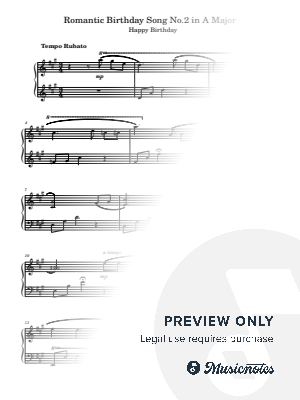 Romantic Birthday Song No.2 in A Major (Happy Birthday), for Piano Solo by hotson - Sheet Music