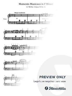 Schubert, Moments Musicaux in F Minor, D. 780 No. 3 (Op.94 No. 3), Original With Fingering by hotson - Sheet Music