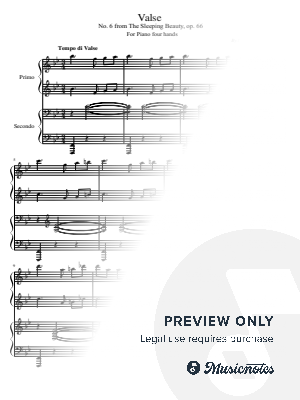 Tchaikovsky, Valse, Waltz No. 6 from The Sleeping Beauty, op.66, for Piano 4 hands