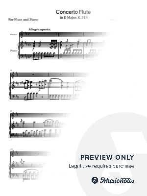 Mozart, Flute Concerto in D major, K.314/285d, for Flute and Piano Original by hotson - Sheet Music