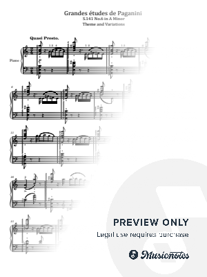 Liszt, Grandes études de Paganini S.141 No.6 in A Minor, Theme and Variations, Original With Fingering