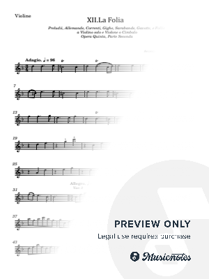 Corelli, Violin Sonata in D minor, Op.5 No.12 'La Folia', for Violin Solo Original