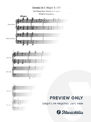 Mozart, Sonata K.19d, for Piano Four Hands in C major, Original 5 Parts Complete by hotson - Sheet Music