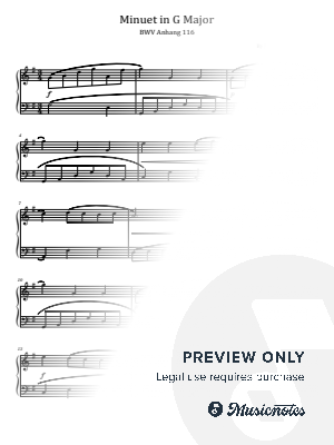Bach, Minuet in G Major, BWV Anh.116, for Easy Piano