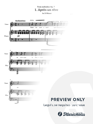 Gabriel Faure, Après un rêve Trois mélodies, in D minor, Op.7, No.1, Original