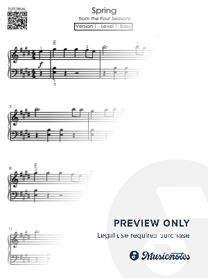 Vivaldi - Spring - Level 1 - EASY Piano Tutorial for Beginners  by Alicja Urbanowicz - Sheet Music