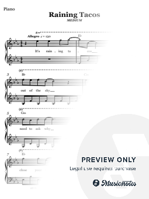 Raining Tacos - Grow a Garden (MEDIUM PIANO and VOICE) by Andantino Studio - Sheet Music