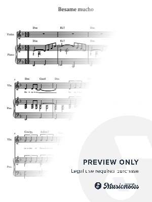 Bésame Mucho,for Violin and Piano With Chords and Lyrics