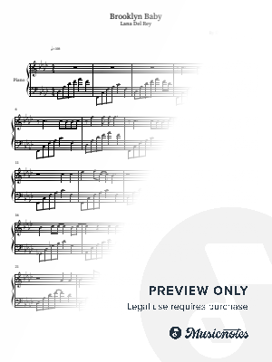 Brooklyn Baby, Lana Del Rey, for Piano Solo