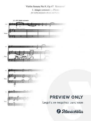 Beethoven, Violin Sonata No.9, Op.47 "Kreutzer", Mov 1, for Violin and Piano Original by hotson - Sheet Music
