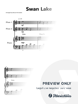 Swan Lake Theme - Tchaikovsky | EASY FLUTE DUET and PIANO (with Chords) by Glauco Fernandes - Sheet Music