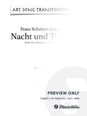 SCHUBERT: Nacht und Träume, D. 827 (transposed to F major) by Art Song Transpositions - Sheet Music