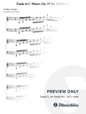 Étude in C Minor, Op. 25 No. 12 (Ocean) – Frédéric Chopin (Intermediate - Medium version) by Nivek Piano - Sheet Music