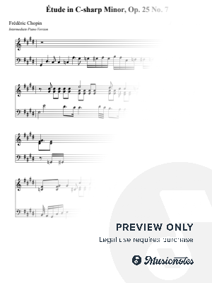 Étude in C-sharp Minor, Op. 25 No. 7 – Frédéric Chopin (Intermediate - Medium version) by Nivek Piano - Sheet Music