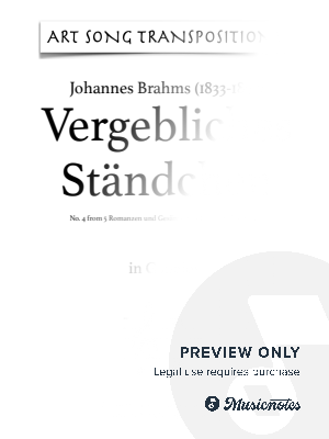 BRAHMS: Vergebliches Ständchen, Op. 84 no. 4 (transposed to G major) by Art Song Transpositions - Sheet Music
