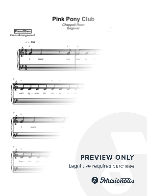 Pink Pony Club [beginner] by PianoSSam - Sheet Music
