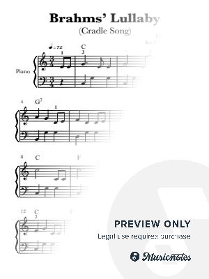 Brahms' Lullaby - EASY BEGINNER PIANO (with Chords) by Glauco Fernandes - Sheet Music