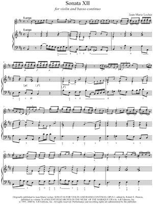 Sonata XII for Violin and Basso Continuo - Keyboard