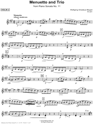 Menuetto and Trio from Piano Sonata No. 11, K 331 - Violin (Part 2)