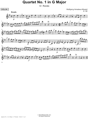 Quartet No. 1 In G Major, K. 80: IV. Rondo - Violin Part 1 (String Quartet)