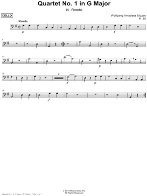 Quartet No. 1 In G Major, K. 80: IV. Rondo - Cello Part (String Quartet)