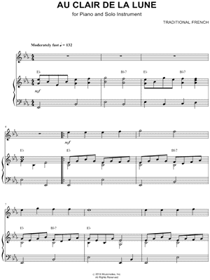Au Clair de la Lune - Piano Accompaniment