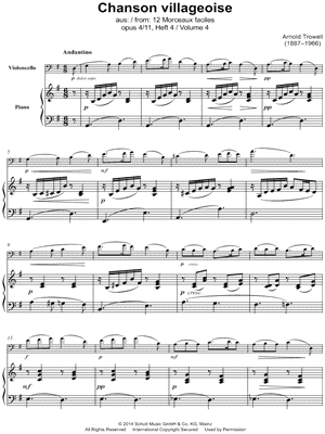 12 Morceaux faciles, Op. 4: XI. Chanson villageoise - Cello & Piano