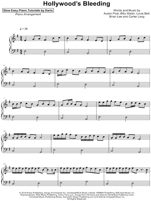 Hollywood's Bleeding [Slow Easy Piano Tutorial]