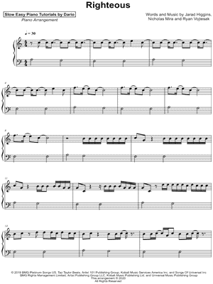 Righteous [Slow Easy Piano Tutorial]