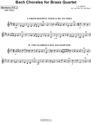 Bach Chorales for Brass Quartet - Baritone Treble Clef